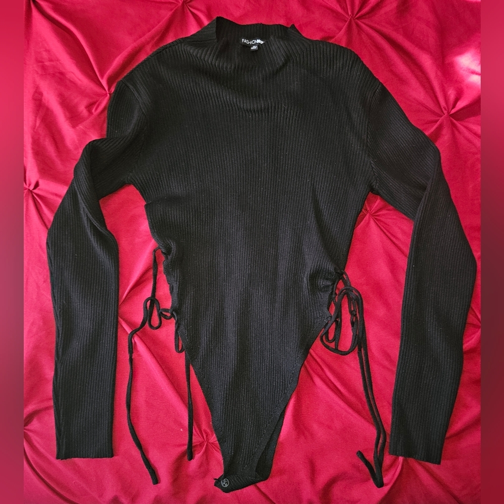 Fashion Nova Black Cowl Neck Sweater with Side Ties